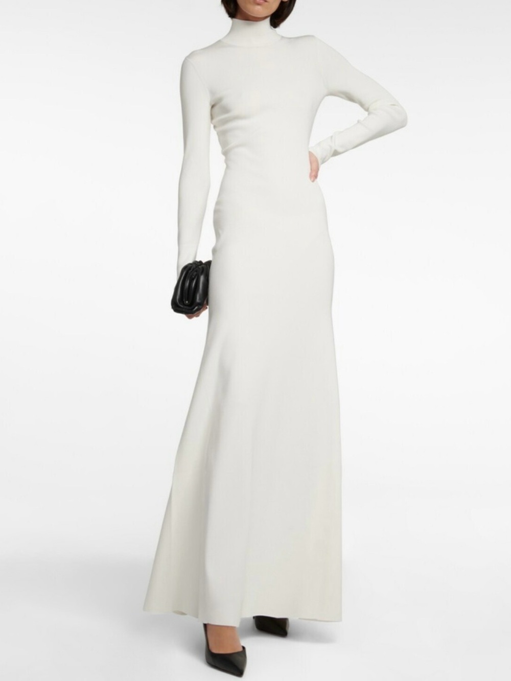 Victoria Beckham Ivory Turtleneck Long-Sleeve Maxi Dress